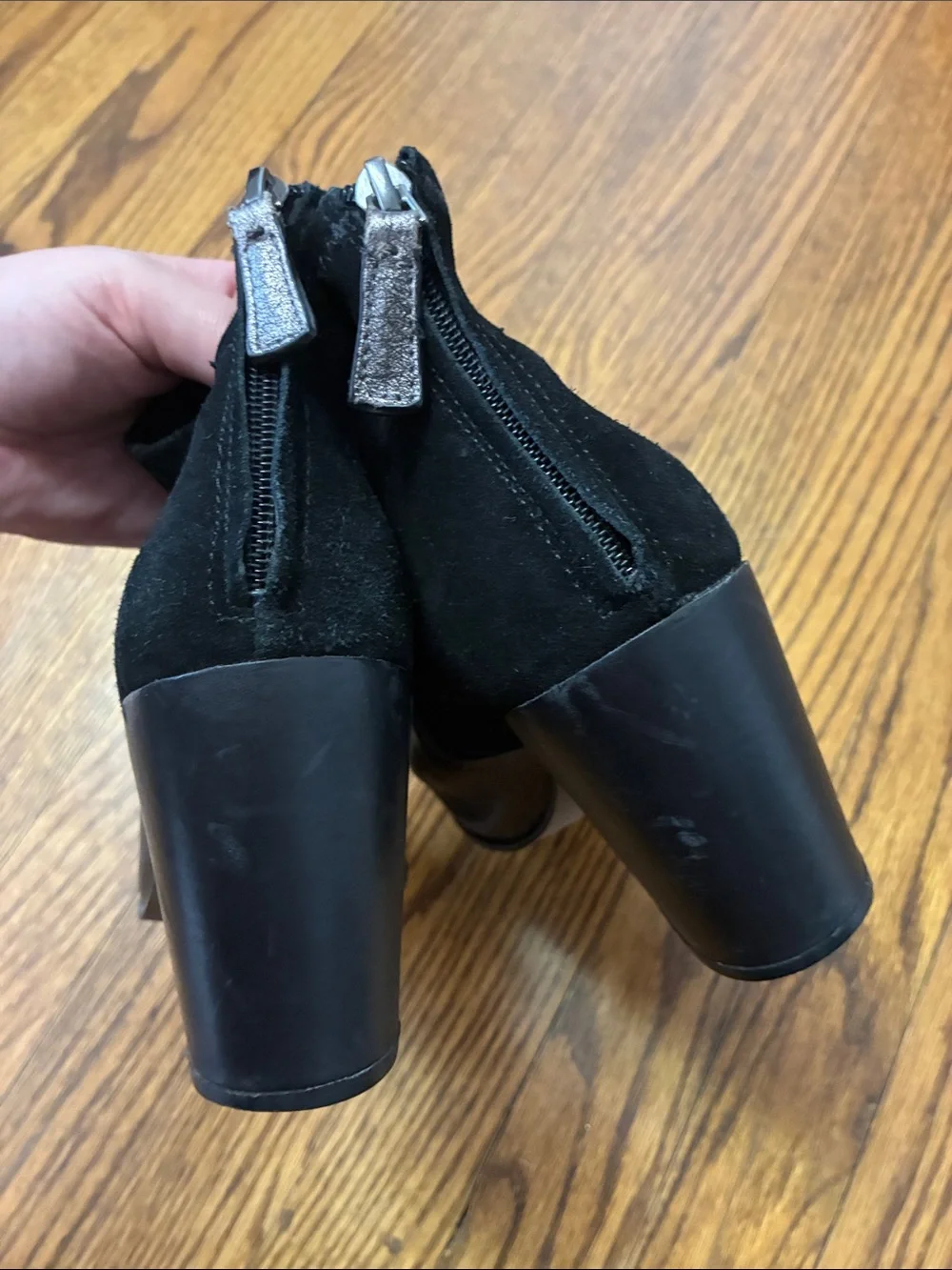 Naked feet Black Leather open toe Ankle Boots size 7.5